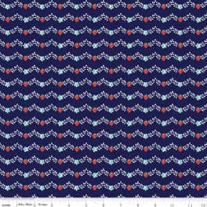 Riley Blake Fabrics Vintage Market Strawberry Floral Vine on Navy