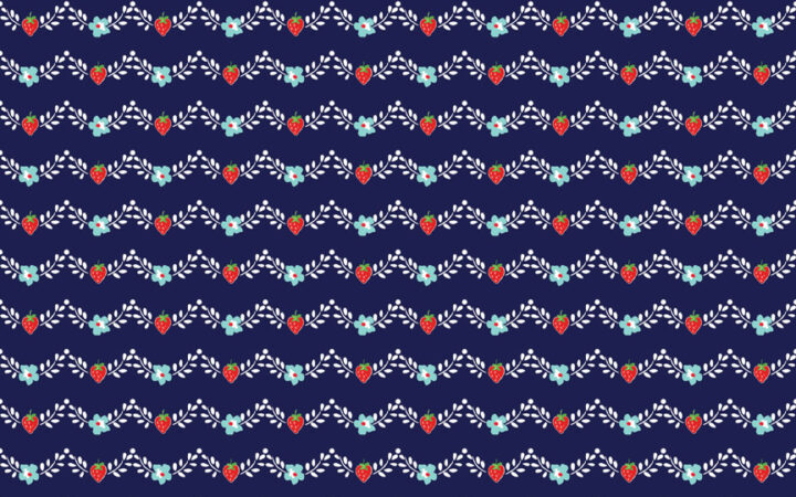 Riley Blake Vintage Market Strawberry Floral Vine Navy