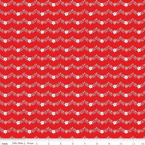Riley Blake Fabrics Vintage Market Strawberry Floral Vine on Red