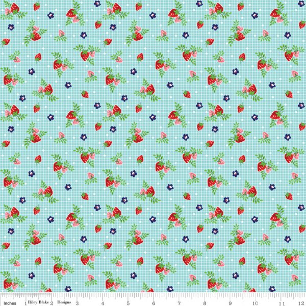 Riley Blake Fabrics Vintage Market Strawberries on Aqua