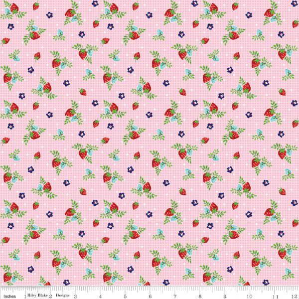 Riley Blake Fabrics Vintage Market Strawberries on Pink