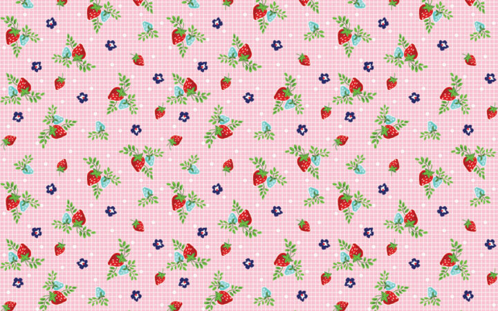 Riley Blake Vintage Market Strawberries on Pink