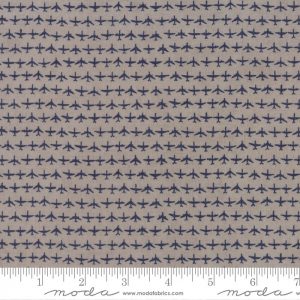 Moda Fabrics Flight Aeroplanes Indigo on Taupe