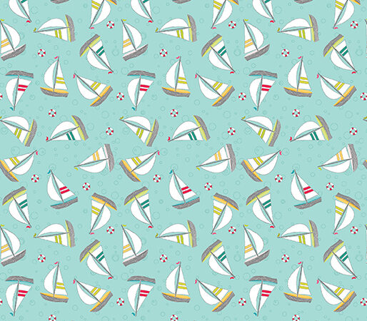 Benartex Sunday Ride Sail Boat Aqua