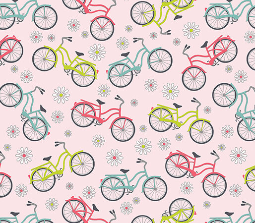 Benartex Sunday Ride Bicycles on Pink