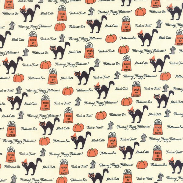 Moda Fabrics Spooky Delight Black Cats & Pumpkins on Ivory