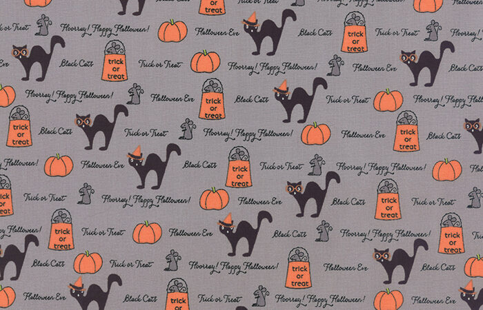 Moda Spooky Delight Cats & Pumpkins Grey