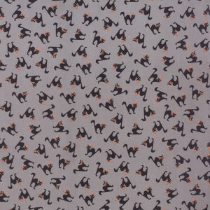 Moda Fabrics Spooky Delight Black Cats on Ash Grey