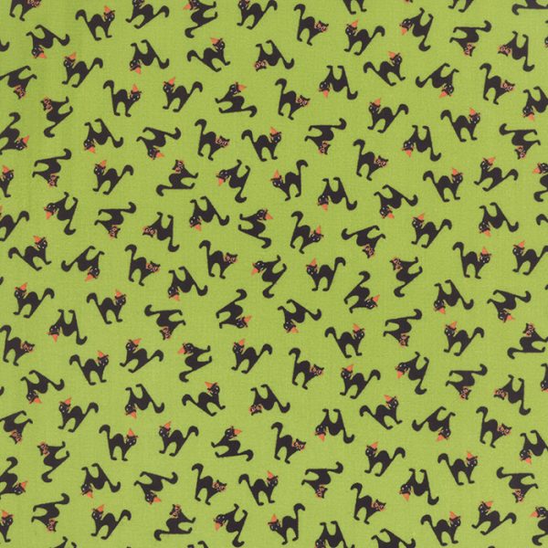 Moda Fabrics Spooky Delight Black Cats on Citron Green