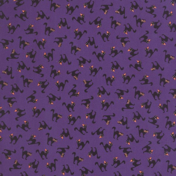 Moda Fabrics Spooky Delight Black Cats on Potion Purple