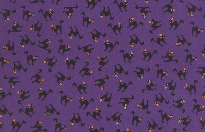 Moda Spooky Delight Black Cats on Purple