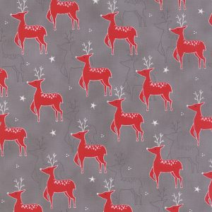 Moda Fabrics Jol Collection Red Reindeer on Grey