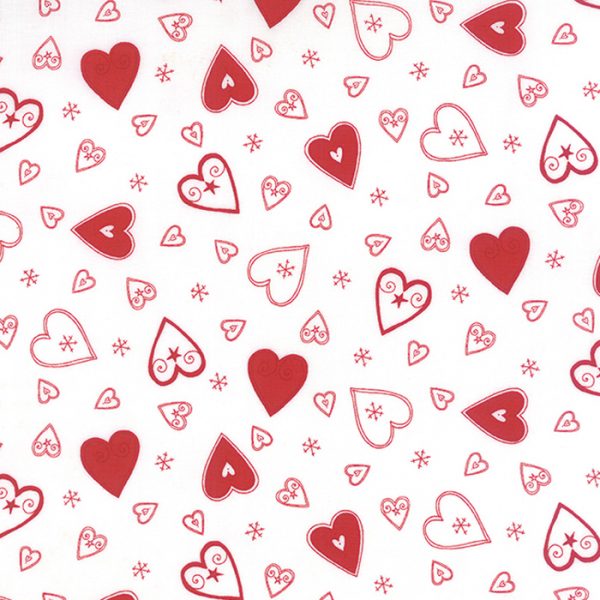 Moda Fabrics Jol Collection Red Hearts on Snow White