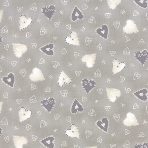 Moda Fabrics Jol Collection Cream Hearts on Light Grey