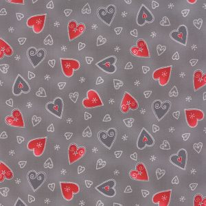Moda Fabrics Jol Collection Red Hearts on Grey