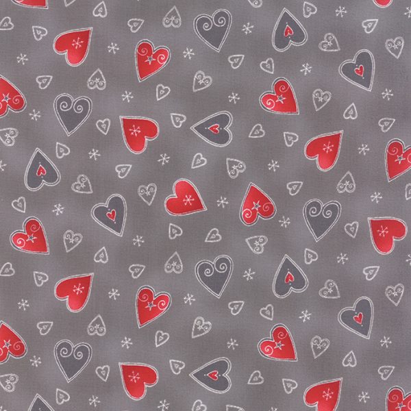 Moda Fabrics Jol Collection Red Hearts on Grey