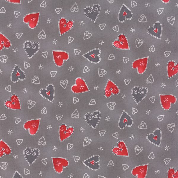 Moda Fabrics Jol Collection Red Hearts on Grey