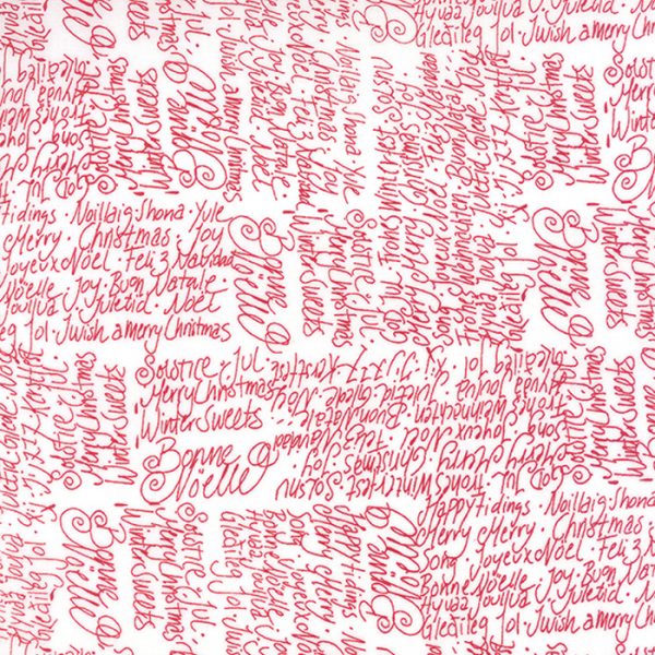 Moda Fabrics Jol Collection Christmas Words Red on white