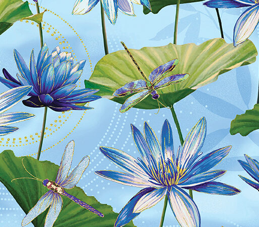 Benartex Dragonfly Dance Waterlily Pond Light Blue