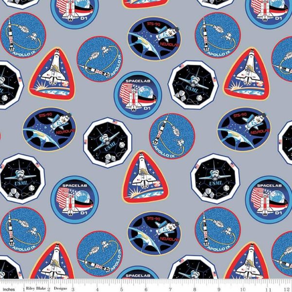 Riley Blake Fabrics NASA Mission Badges on Grey