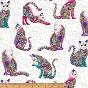 Benartex Fabrics Catitude White Artist-O-Cats