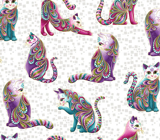 Benartex Cat-I-Tude White Artist-O-Cats