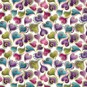 Benartex Catitude Swirling Hearts on White