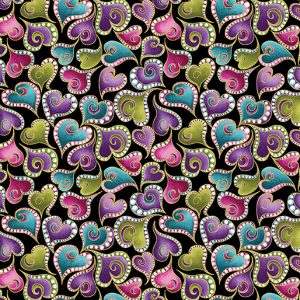 Benartex Fabrics Catitude Swirling Hearts on Black