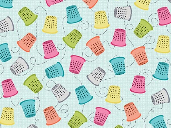 Benartex My Happy Place Thimbles on Aqua