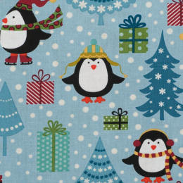 Benartex Jolly Festive Penguins Blue