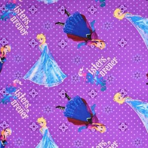 Disney's Frozen Fabric Sisters Forever Anna & Elsa on Purple