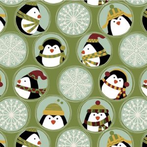 Benartex Jolly Penguin Friends & Flakes Green