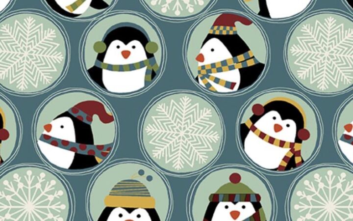 Benartex Jolly Penguin Friends & Flakes Blue