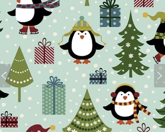 Benartex Jolly Festive Penguins Aqua