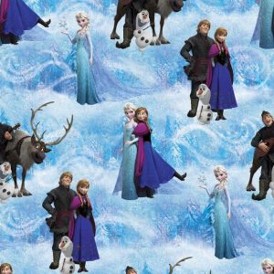 Disney Frozen Fabric Characters on an ice blue background