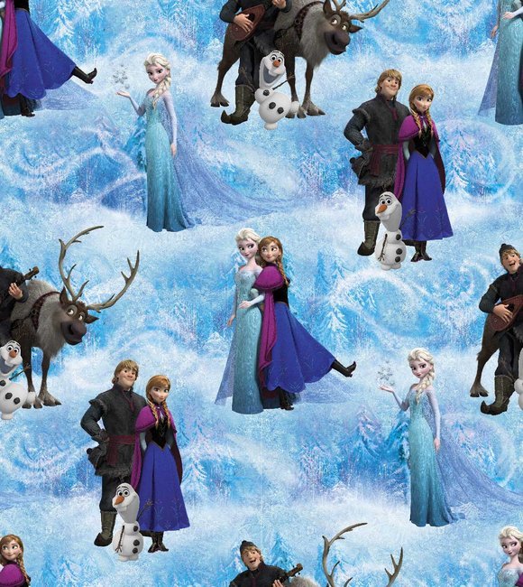 Disney Frozen Fabric Characters on an ice blue background