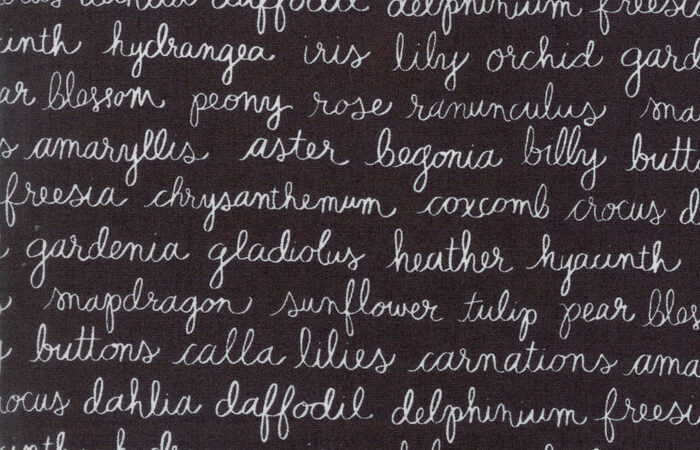 Moda Olive’s Flower Market Floriculture Script Black