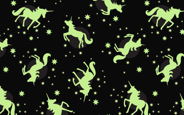 Lewis & Irene Fairy Nights Unicorns Glow on Dusky Blue