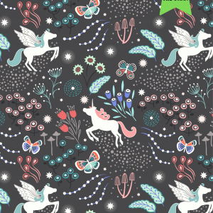 Lewis & Irene Fabrics Fairy Nights Unicorn Meadow Glow on Black