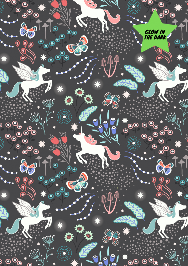 Lewis & Irene Fabrics Fairy Nights Unicorn Meadow Glow on Black