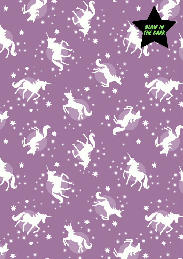 Lewis & Irene Fabrics Fairy Nights Unicorns Glow on Soft Blackberry