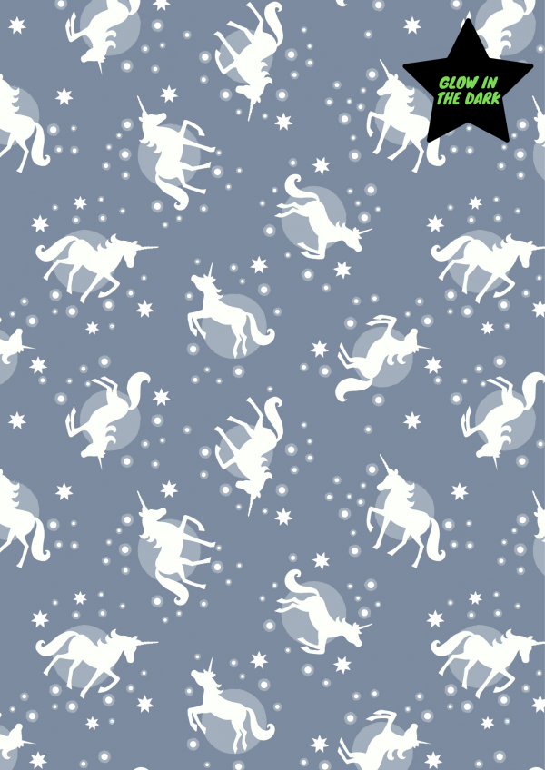 Lewis & Irene Fabrics Fairy Nights Unicorns Glow on Dusky Blue