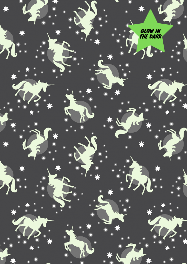 Lewis & Irene Fabrics Fairy Nights Unicorns Glow on Black