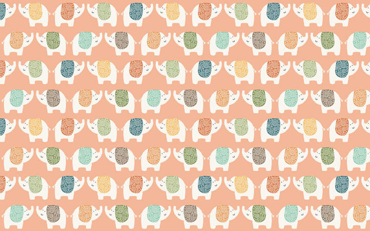 Makower Fabrics Jungle Friends Peachy Pink Elephants