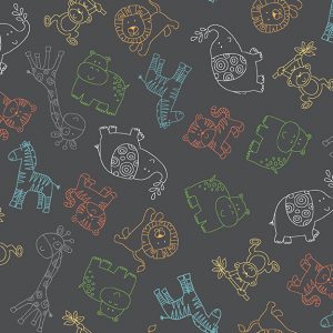 Makower Fabrics Jungle Friends Animal Outline on Grey