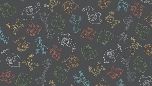 Makower Fabrics Jungle Friends Animal Outline on Grey