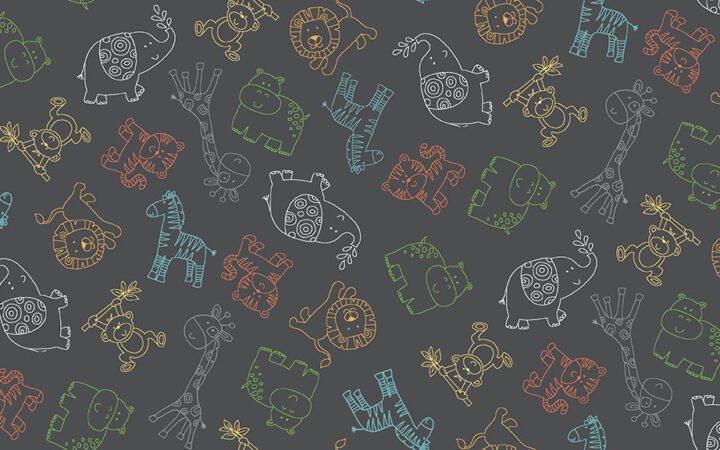 Makower Fabrics Jungle Friends Animal Outline on Grey