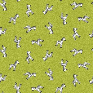 Makower Fabrics Jungle Friends Zebras on Green