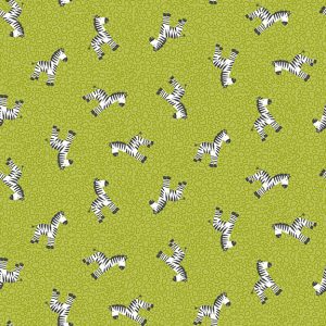 Makower Fabrics Jungle Friends Zebras on Green