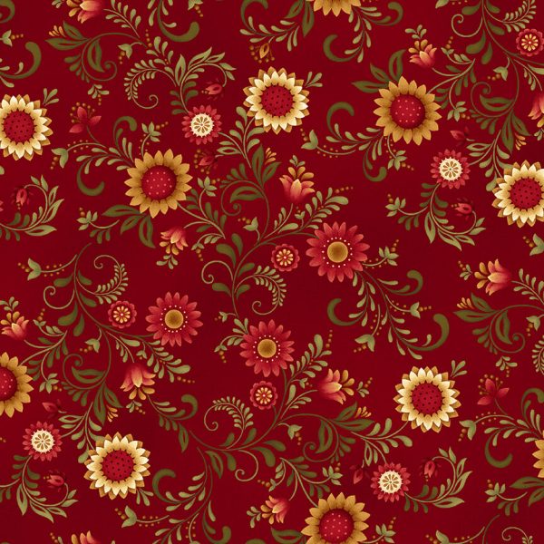 Henry Glass Fabrics Count Your Blessings Sunflower Vines on Red